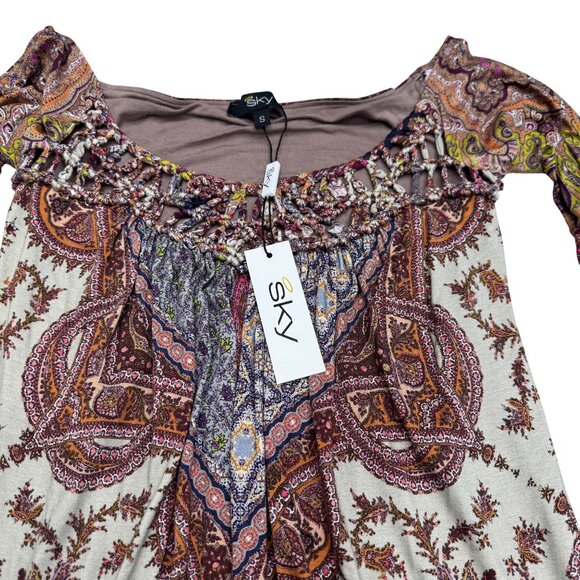 Sky Women's Paisley Print Bohemian Style LS Top Made In USA, Size S NWT - Picture 3 of 7